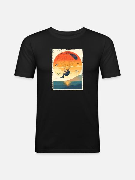 Evening atmosphere with paraglider over water - Men's Slim Fit T-Shirt - black
