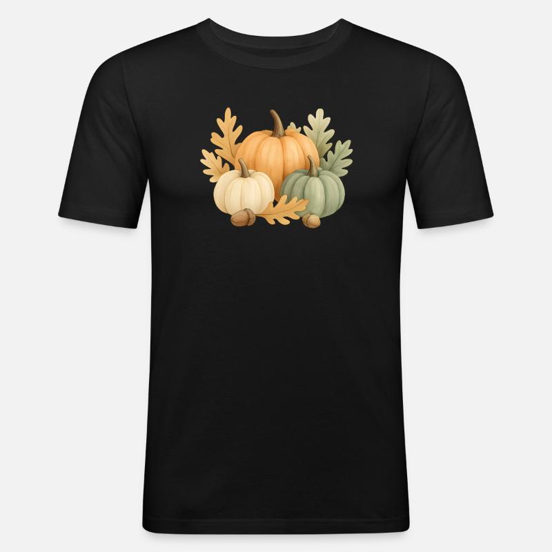  Kürbisse, Eichenlaub & Eicheln - Männer Slim Fit T-Shirt - Schwarz