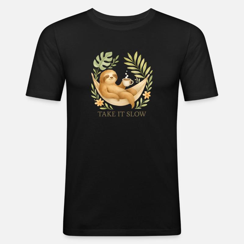  Take It Slow – Faultier im Boho-Stil - Männer Slim Fit T-Shirt - Schwarz