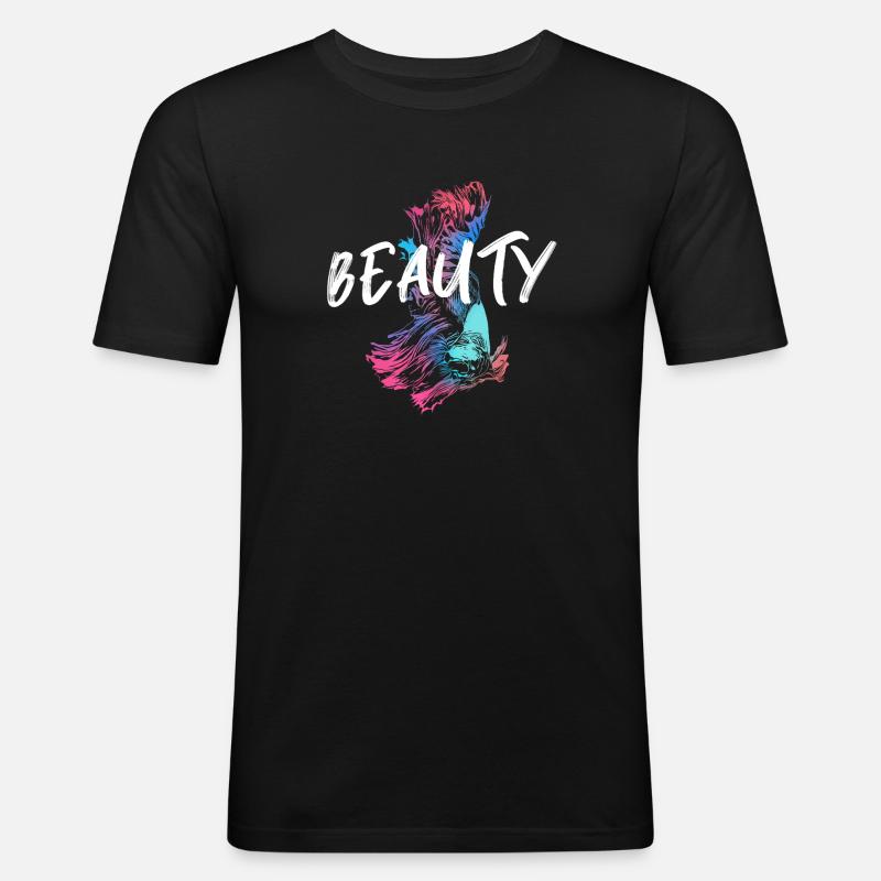 Bunte Kampffisch-Illustration mit Mot Beauté - Männer Slim Fit T-Shirt - Schwarz