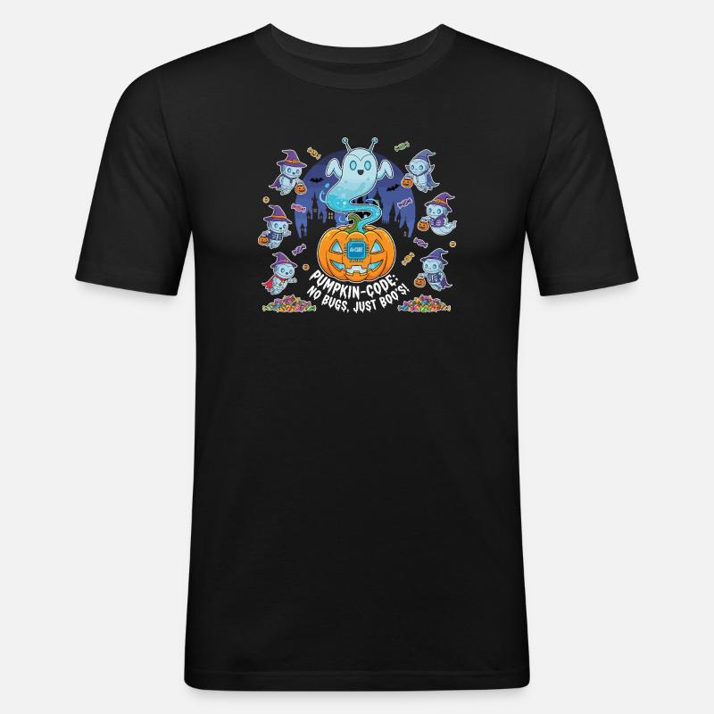 Pumpkin-Code: No Bugs, Just Boo's ! - Männer Slim Fit T-Shirt - Schwarz
