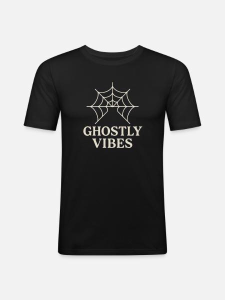 Spinnennetz Design mit Ghostly Vibes - Männer Slim Fit T-Shirt - Schwarz