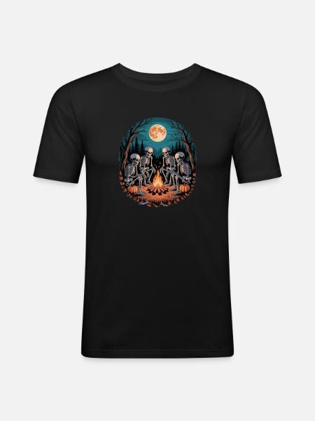Skeleton Camper Hiker Bonfire Halloween Camping - Men's Slim Fit T-Shirt - black