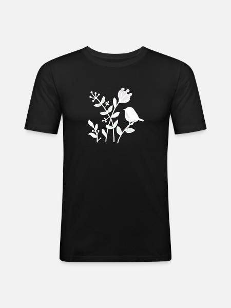 Natur_mit_Vogel_weiss - Maglietta aderente da uomo - nero