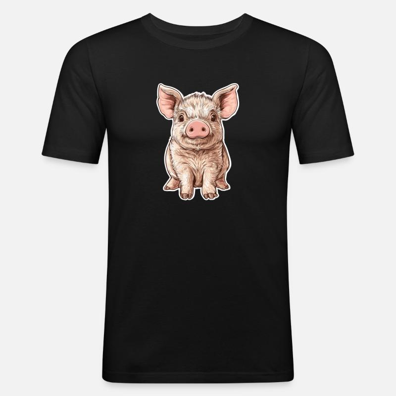Schwein Ferkel - Männer Slim Fit T-Shirt - Schwarz