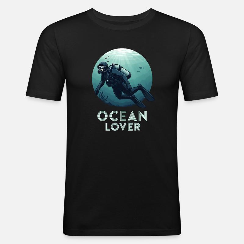 Ocean Lover Taucher - Männer Slim Fit T-Shirt - Schwarz