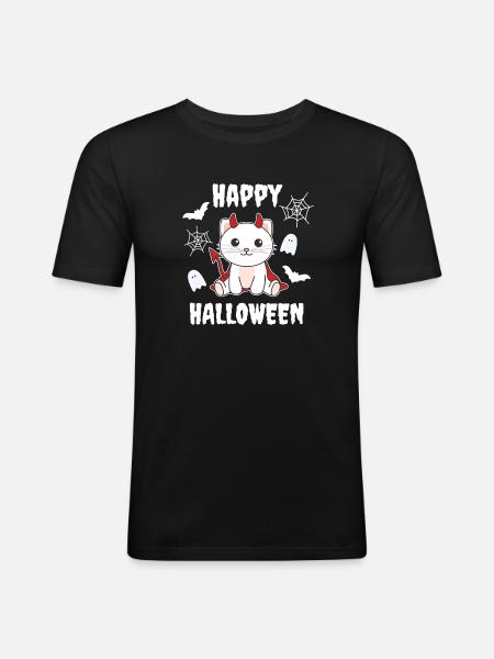 Cat Happy Halloween Devil Costume - Men's Slim Fit T-Shirt - black