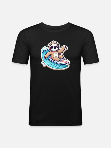 Cute Sloth Waves Surfer - Men's Slim Fit T-Shirt - black