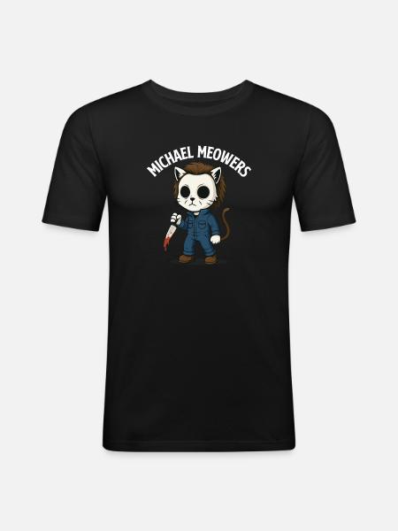 Michael Meowers Spooky Halloween Cat Parody - Men's Slim Fit T-Shirt - black