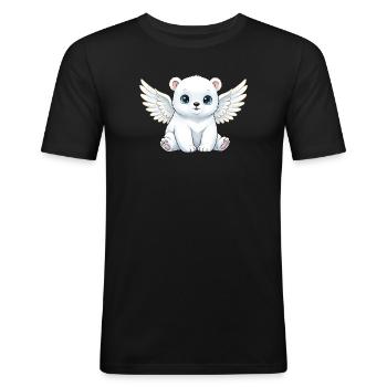 Süßer Eisbär Engel mit Flügeln Cartoon Lächeln - Männer Slim Fit T-Shirt - Schwarz - Vorne - Nik (191cm)