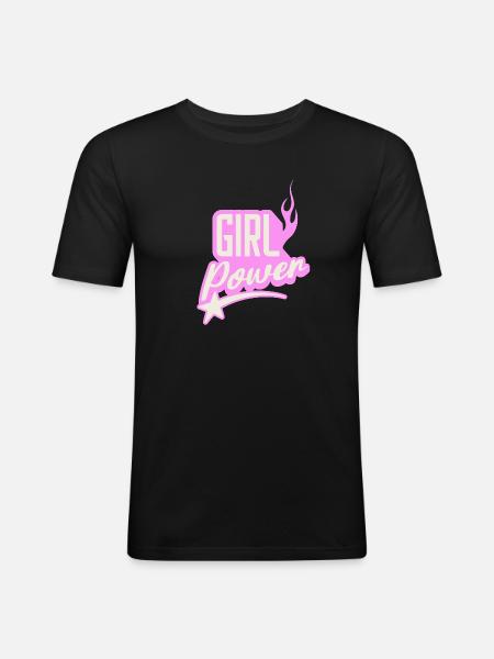 Girl Power suiker roze vlammend grafisch ontwerp - Mannen slim fit T-shirt - zwart