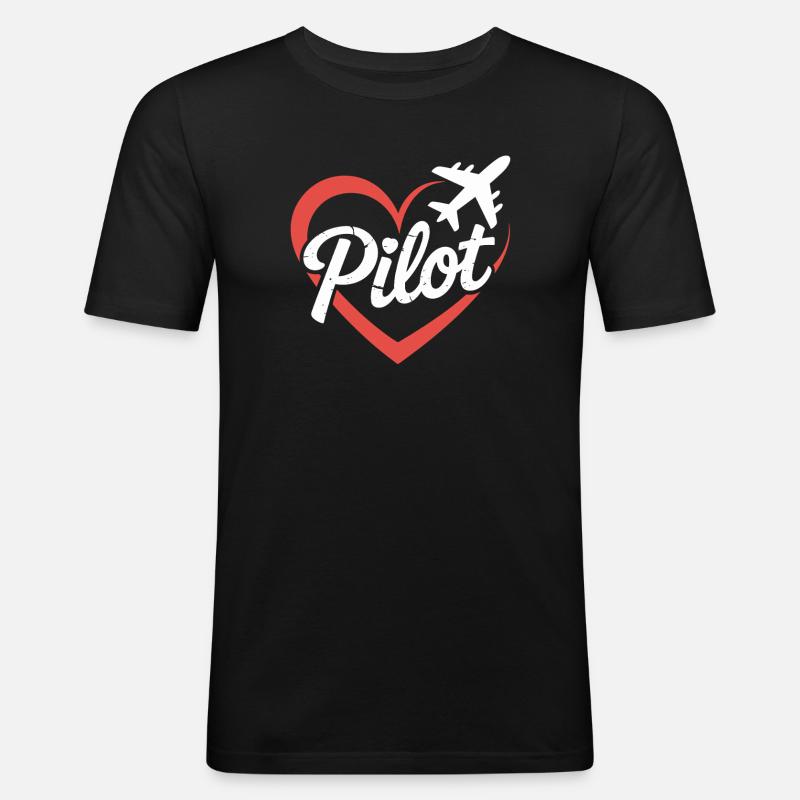 Herz und Flugzeug Pilot Design - Männer Slim Fit T-Shirt - Schwarz