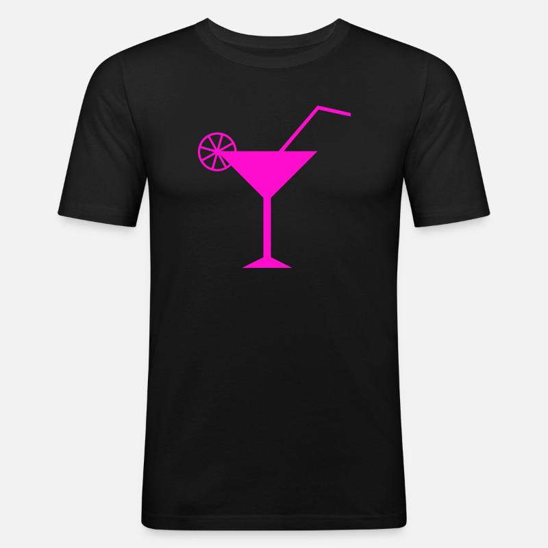 Neon Pink Cocktail Illustration - Männer Slim Fit T-Shirt - Schwarz