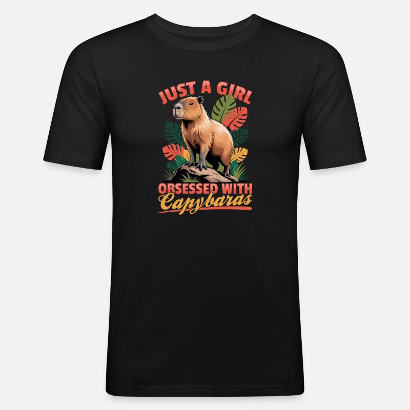 Funny Capybara - Männer Slim Fit T-Shirt - Schwarz