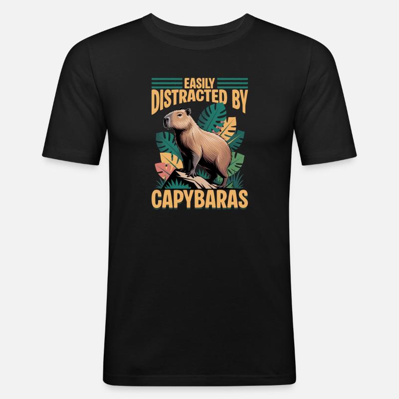 Funny Capybara - Männer Slim Fit T-Shirt - Schwarz