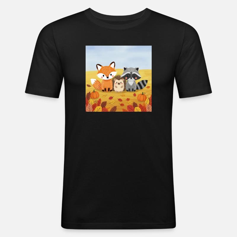 Herbstliches Waldtier-Trio - Männer Slim Fit T-Shirt - Schwarz