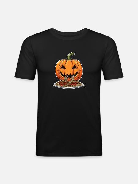 Halloween Pumpkin Head with Spaghetti - Men's Slim Fit T-Shirt - black