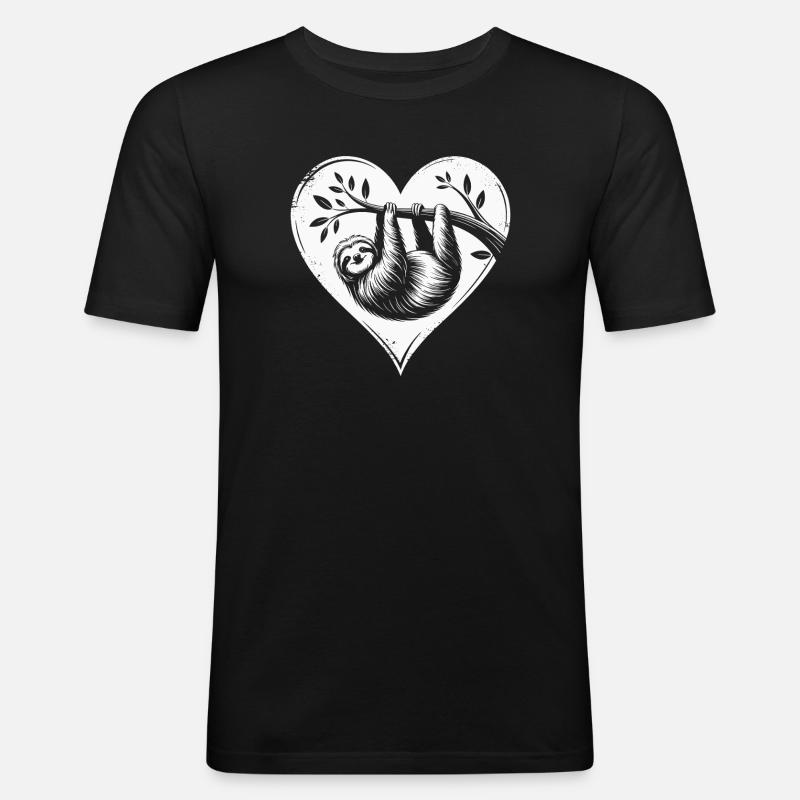Faultier - Männer Slim Fit T-Shirt - Schwarz