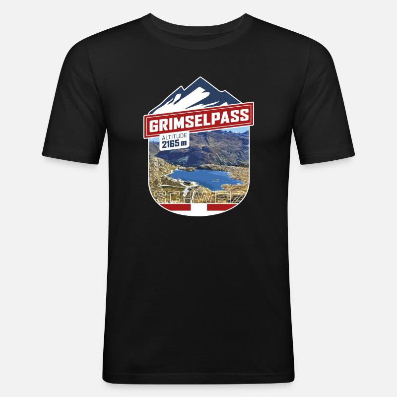 Grimselpass | Sticker - Männer Slim Fit T-Shirt - Schwarz