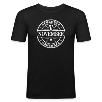 Rappelez-vous, souvenez-vous V Novembre Blanc - T-shirt près du corps Homme - noir - Devant - Nik (191cm)
