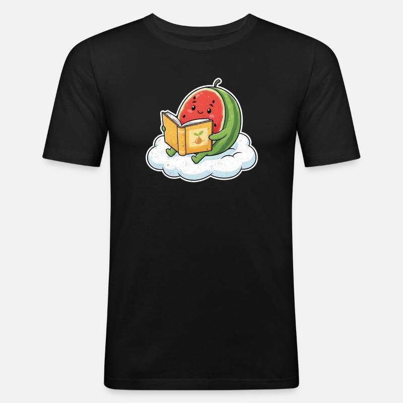 Kawaii melon while reading - Men's Slim Fit T-Shirt - black