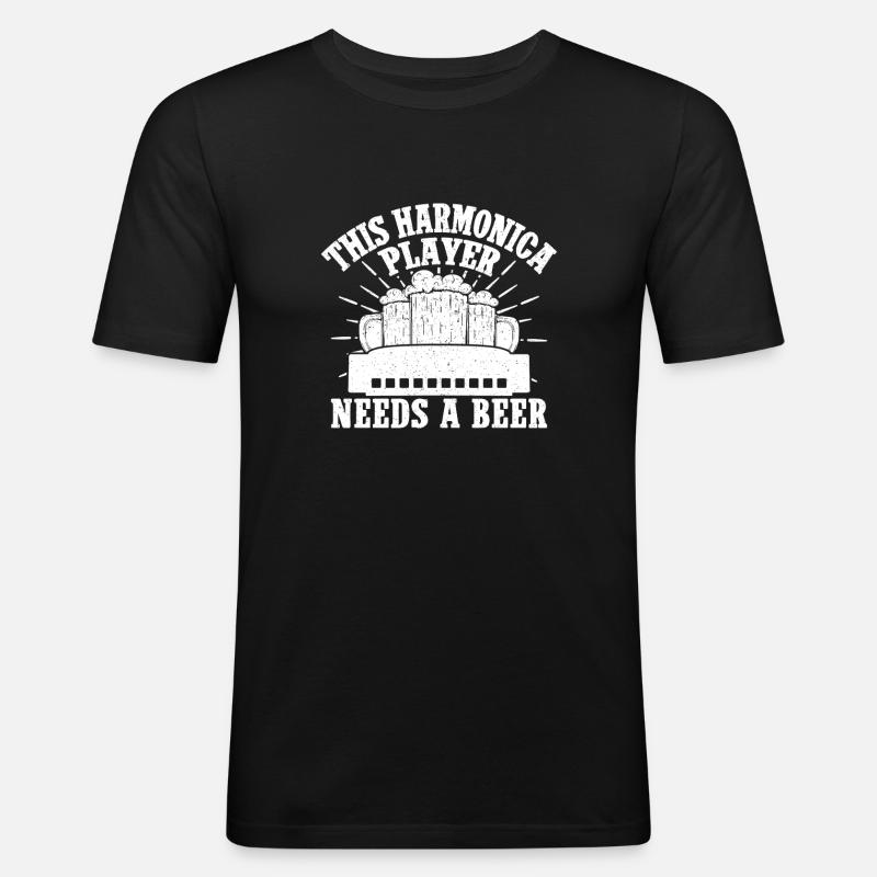 Harmonica Musican Needs A Beer Harmonica - Männer Slim Fit T-Shirt - Schwarz