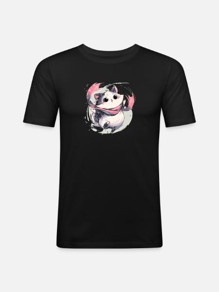 Chaton câlin avec écharpe rose - T-shirt près du corps Homme - noir