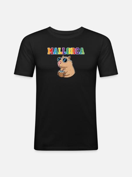 Mallorca Capybara Sonnenbrille Kokosdrink - Männer Slim Fit T-Shirt - Schwarz