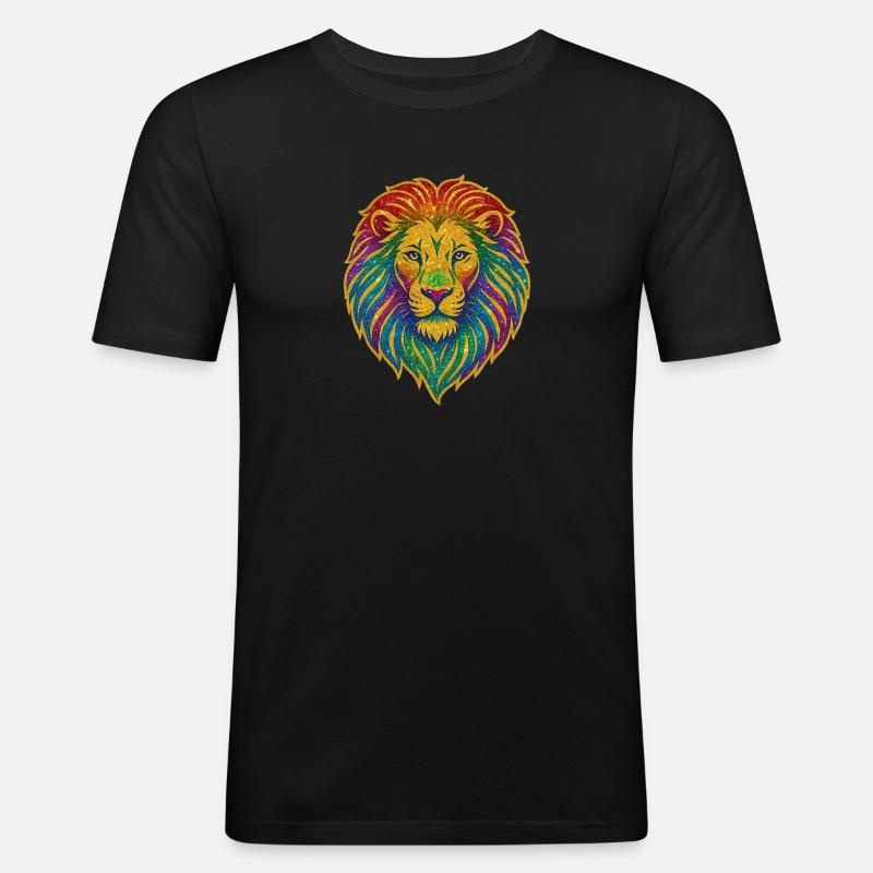 Regenbogenlöwe Glitzer-Motiv - Männer Slim Fit T-Shirt - Schwarz
