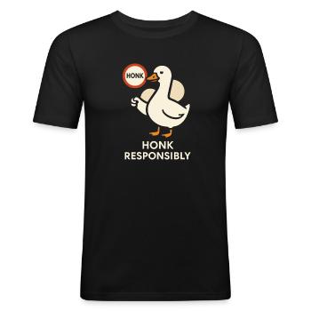 Funny Gänse Meme Chaos Honk Zertifiziert Albern - Männer Slim Fit T-Shirt - Schwarz - Vorne - Nik (191cm)