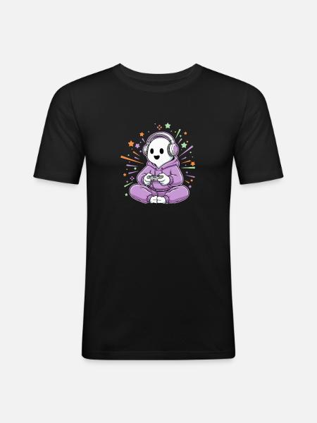 Halloween Gamer Cartoon Scary Gaming - Men's Slim Fit T-Shirt - black