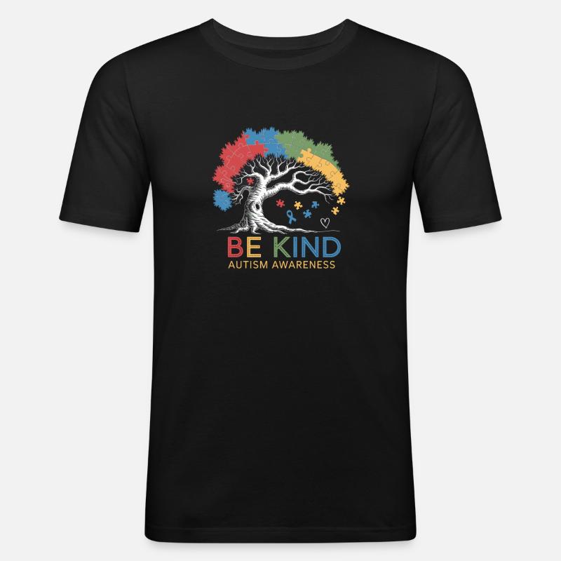 Be Kind Autism Bewusstsein Baum Puzzle - Männer Slim Fit T-Shirt - Schwarz