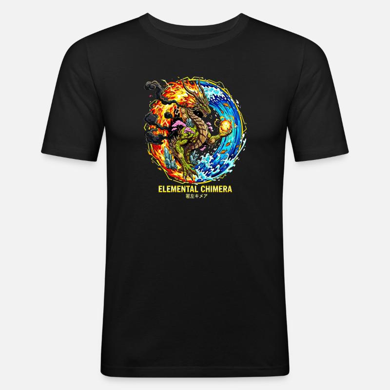 Elemental Chimera | Drache der 3 Elemente - Männer Slim Fit T-Shirt - Schwarz