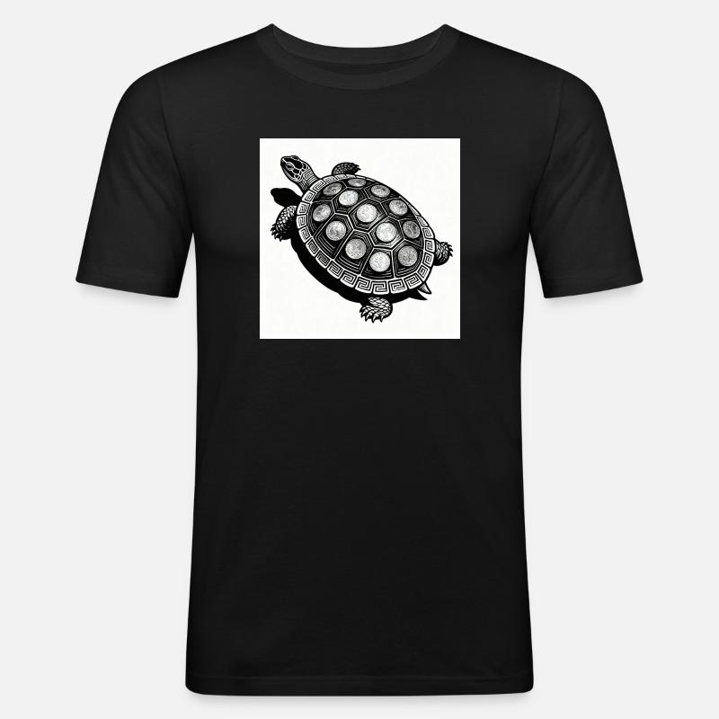 Münz-Schildkröte Geometrie - Männer Slim Fit T-Shirt - Schwarz