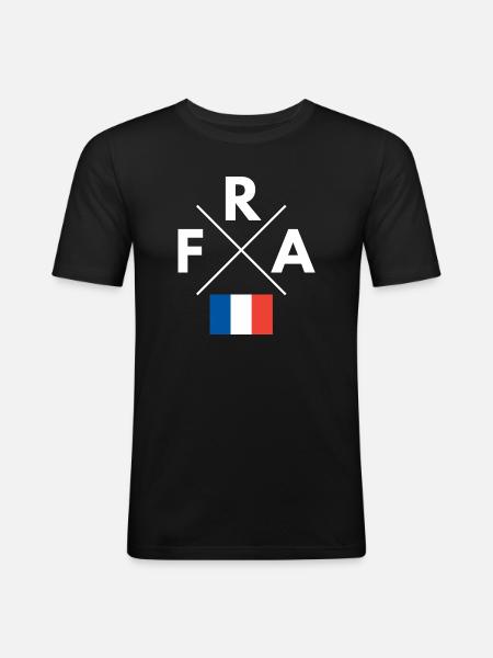 Cross logo France Flag - Men's Slim Fit T-Shirt - black