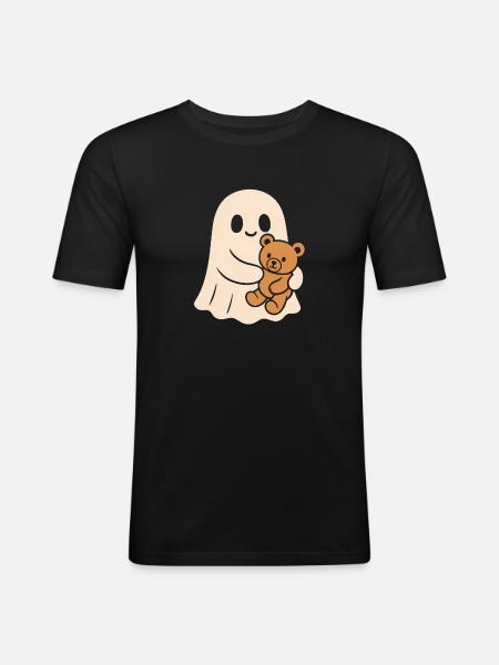 Cuddly Ghost with Teddy - Men's Slim Fit T-Shirt - black