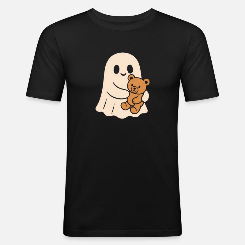 Cuddly Ghost with Teddy - Men's Slim Fit T-Shirt - black