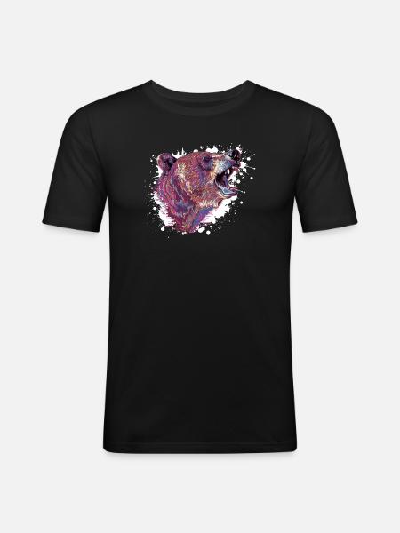 Neon Splash Bear Head - Men's Slim Fit T-Shirt - black