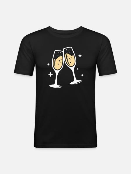 Sektglas Prosecco Sekt Alkohol Prost - Men's Slim Fit T-Shirt - black