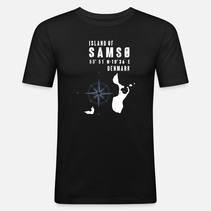Samsø Samsoe Island Outline Compass - Men's Slim Fit T-Shirt - black