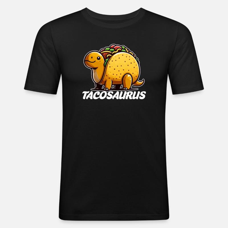Tacosaurus Taco Dinosaurier - Männer Slim Fit T-Shirt - Schwarz