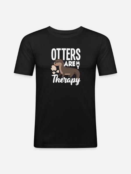 Sea Otter Cartoon Therapy - Men's Slim Fit T-Shirt - black