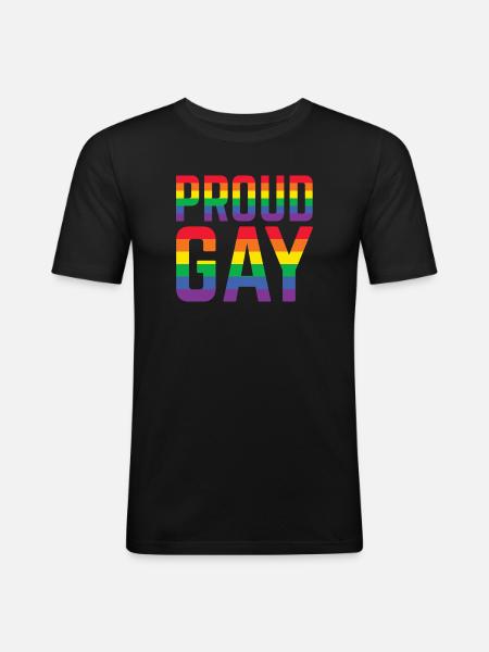 Proud Gay Rainbow Lettering - Men's Slim Fit T-Shirt - black