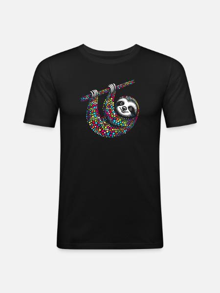 Spotty Rainbow Dotted Sloth Mosaic - Men's Slim Fit T-Shirt - black