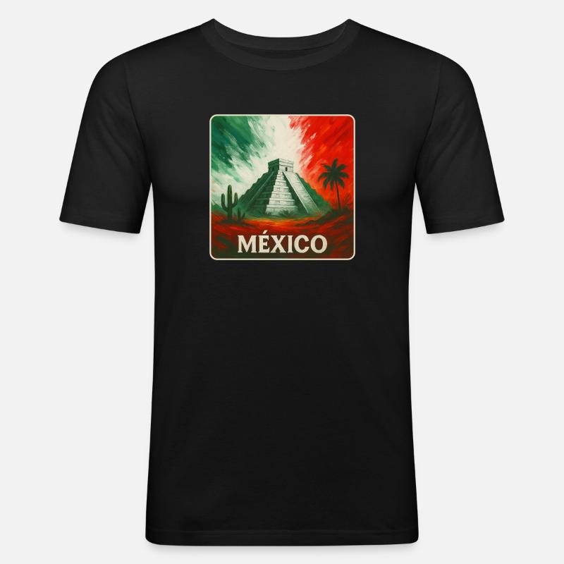 Mexiko Pyramiden Design - Männer Slim Fit T-Shirt - Schwarz