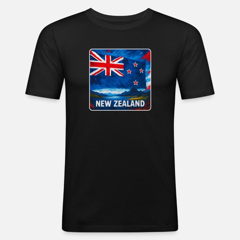 Neuseeland Flaggen Design - Männer Slim Fit T-Shirt - Schwarz
