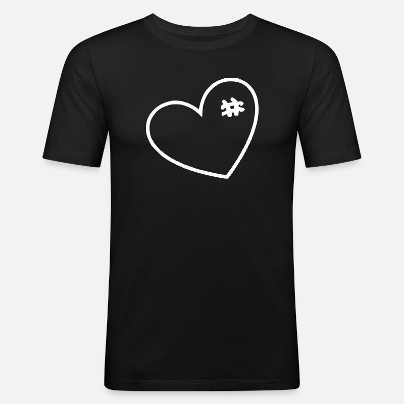 Weißes Herz mit Nähten - Männer Slim Fit T-Shirt - Schwarz