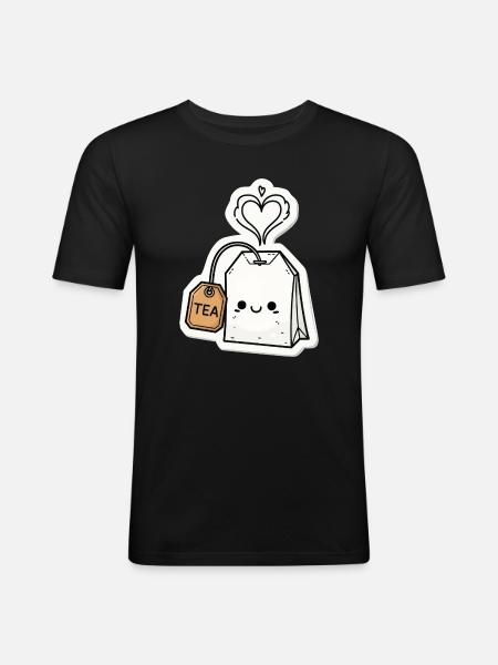 Kawaii Teebeutel mit Herzdampf - Männer Slim Fit T-Shirt - Schwarz