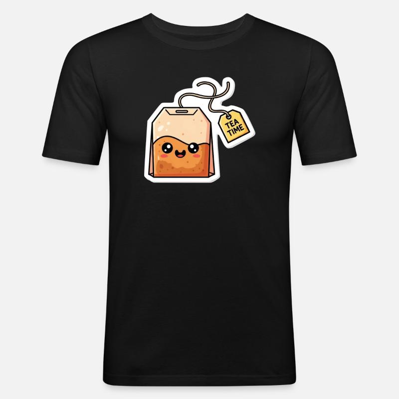 Kawaii Teebeutel Tea Time - Männer Slim Fit T-Shirt - Schwarz