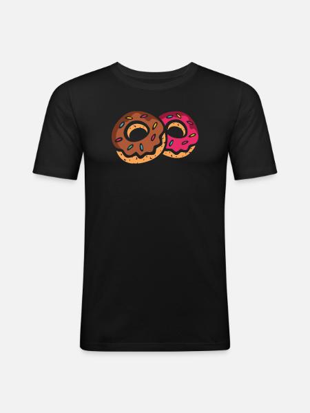Zwei bunte Donuts mit Glasur - Männer Slim Fit T-Shirt - Schwarz